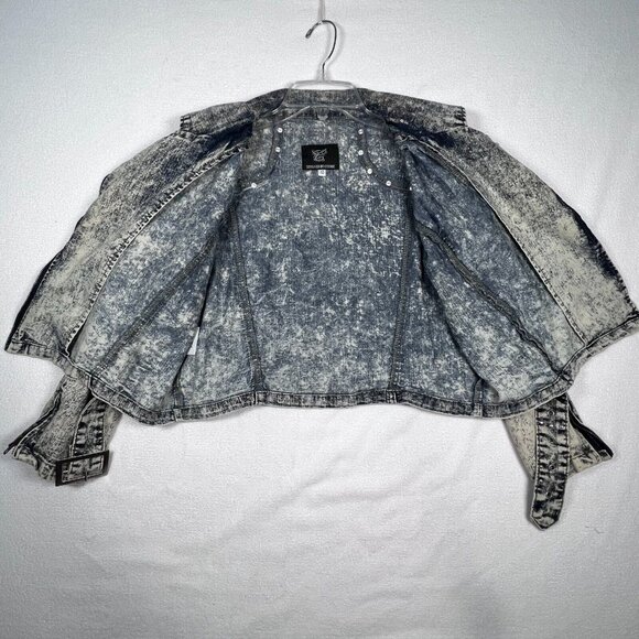 Acid Washed Cropped Jacket Denim SZ 12 Designed by Cosmic Belted‎ Punk 80's - Picture 9 of 16